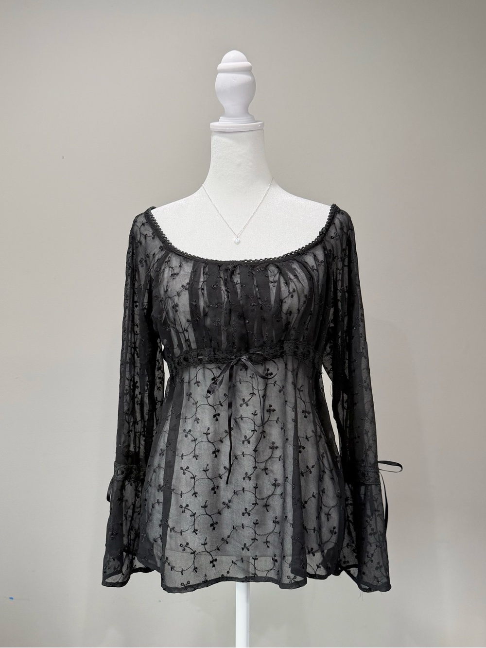 Vintage Soft Touch Gothic Black Sheer Babydoll Blouse - Picture 2 of 7